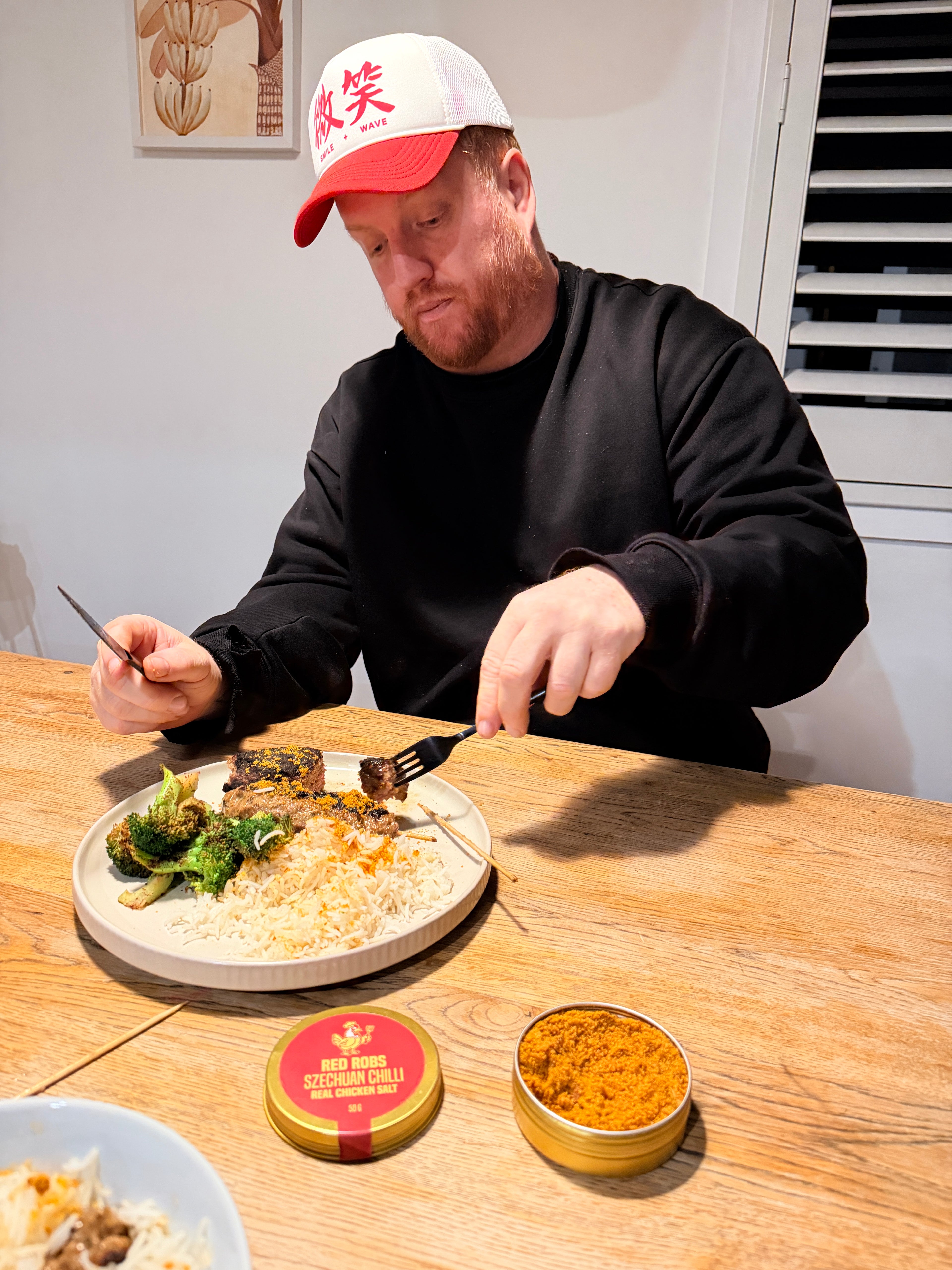 Red Robs Original Szechuan Chilli goes on everything, including steak, rice and veggies
